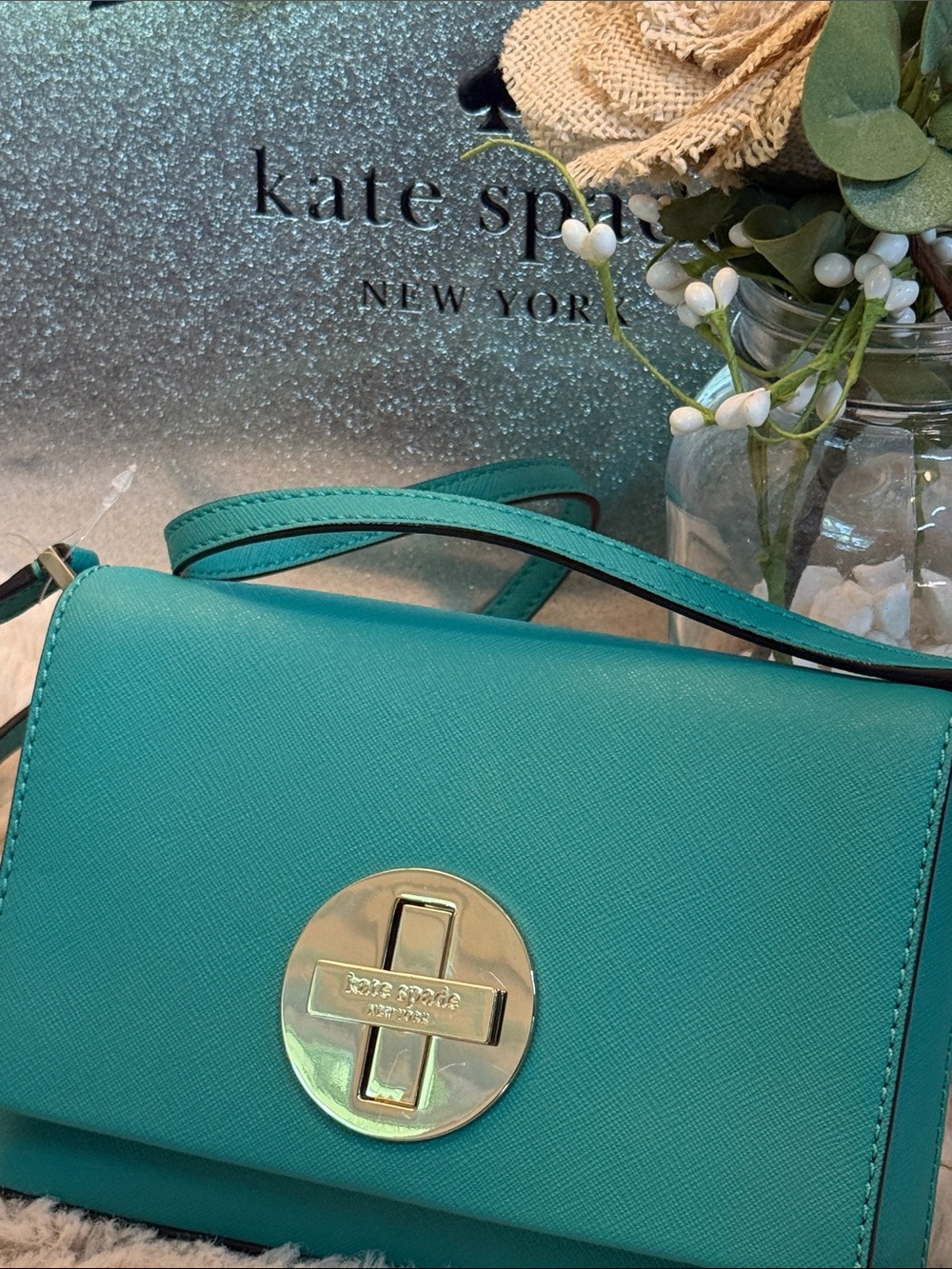 ✨ Kate Spade Sally Newbury Lane turquoise saffiano leather crossbody bag✨ - Picture 3 of 13